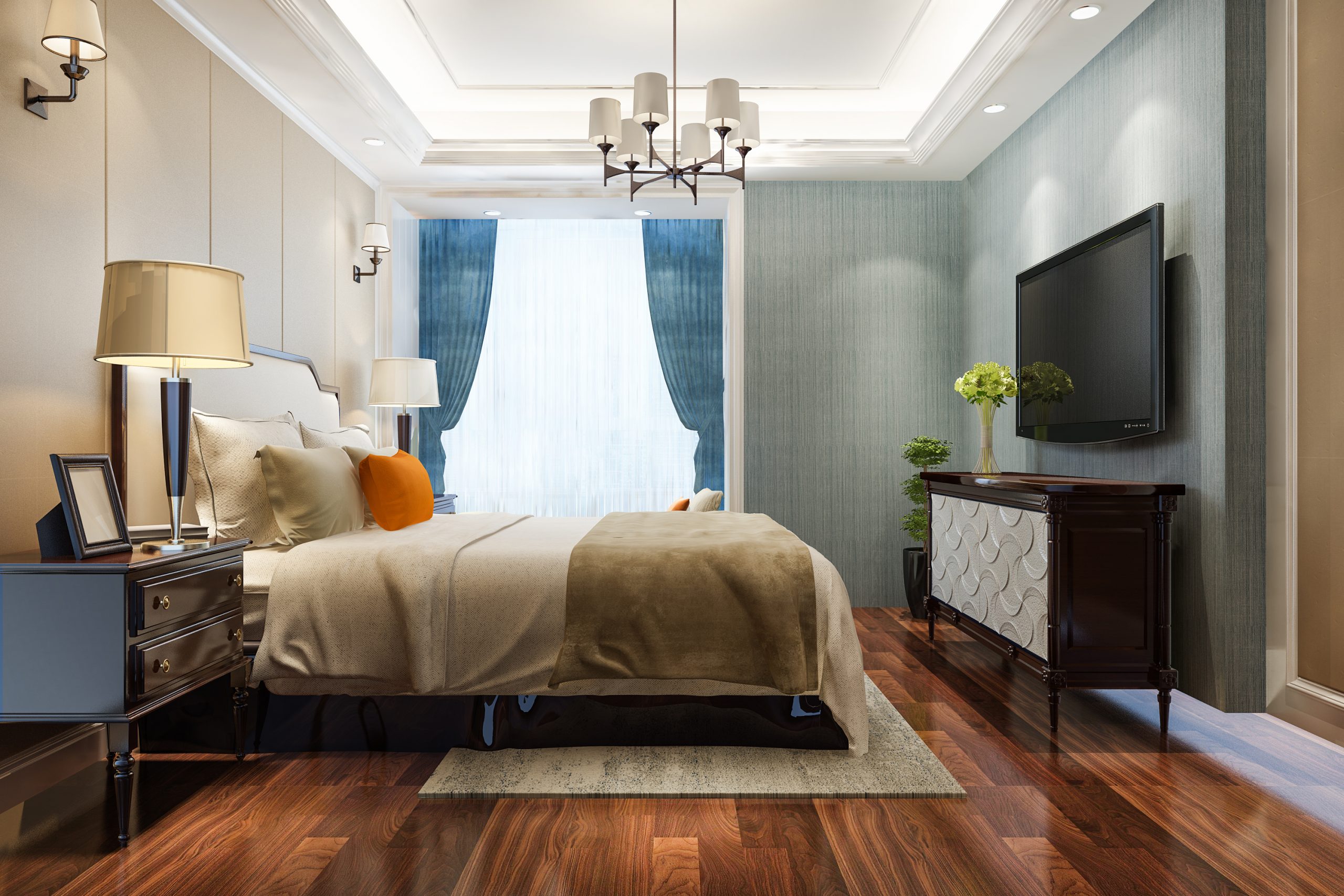 10 Best Guest Room Decor Ideas 4 3d rendering beautiful luxury bedroom suite hotel with tv chandelier scaled
